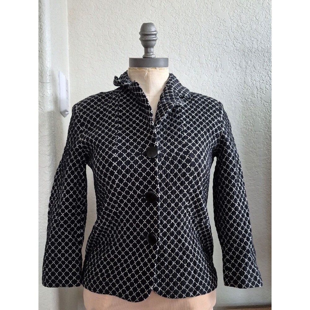 Chico's 84% Cotton &11% Wool Blend 3 Button Jacket w/gather On Back Waist